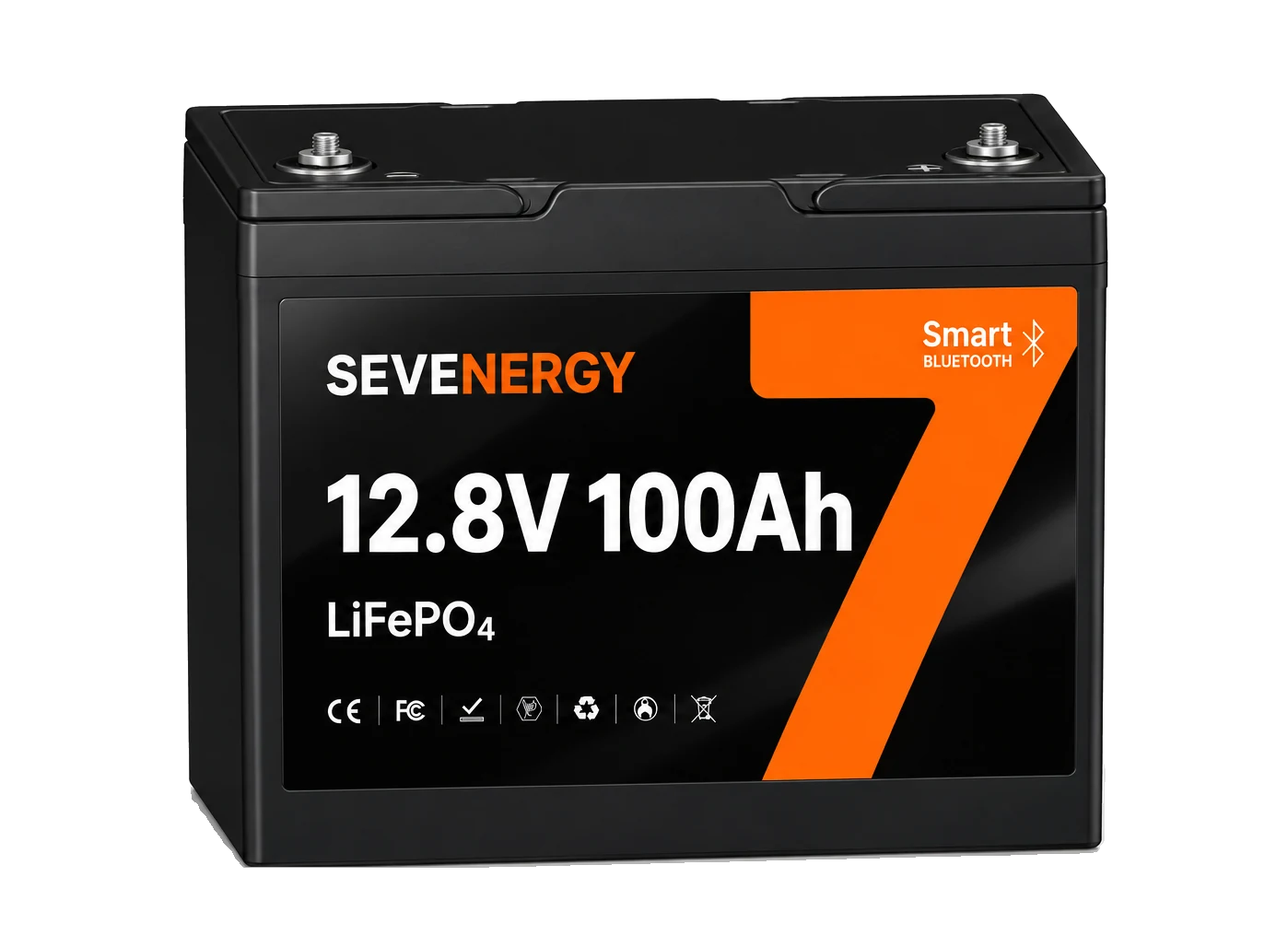 SEVENERGY 12.8V 100Ah LiFePO4 deep-cycle battery with Smart BMS and Bluetooth